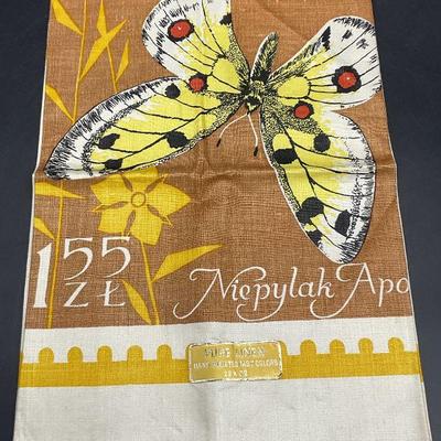 BALCERZAK POLAND Butterfly Stamp Linen Tea Towel

