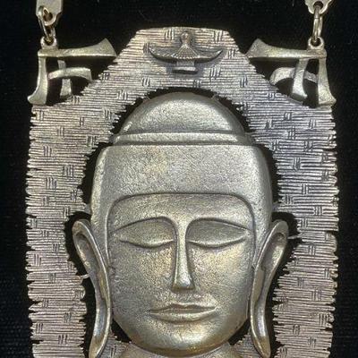 Gold Tone Buddha Head Pendant Necklace

