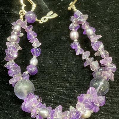 Sterling Silver Amethyst & Pearl Beaded Bracelet
