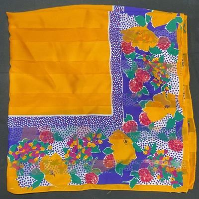 Vintage Orange Purple Floral Scarf, Italy
