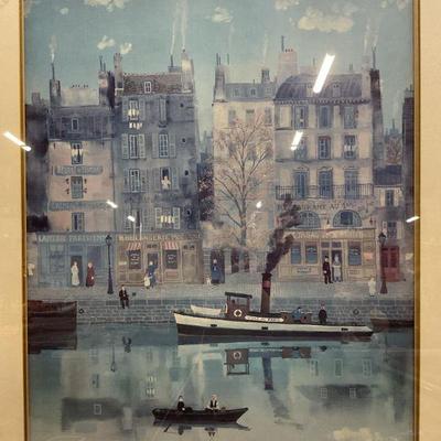 Framed Michel Delacroix Le Canal Lithograph
