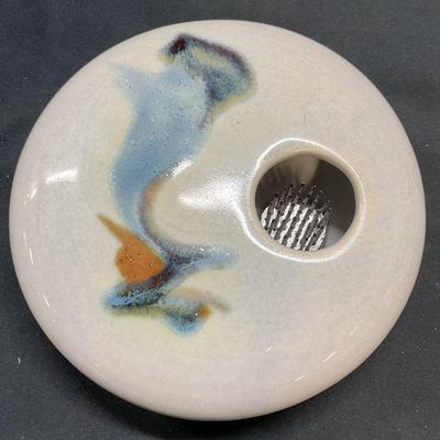 Signed Ceramic Flower Frog Arranger
