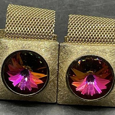 Pair DANTE Vintage Iridescent Crystal Cuff Links
