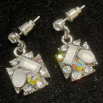 Silver Tone Crystal Dangle Earrings

