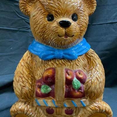 Ceramic Teddy Bear W Fruit Basket Cookie Jar W Lid
