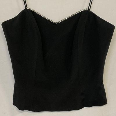 Vintage 100% Silk Bejeweled Trim Black Tank Top
