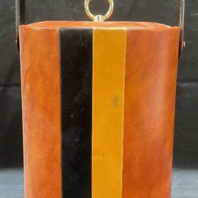 Brown Faux Leather Striped Ice Bucket
