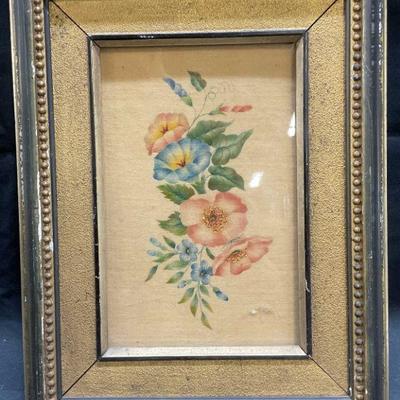 Framed Floral Folk Art Theorem Painting
