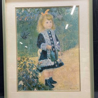 Framed Renoir Girl with Watering Can Lithograph
