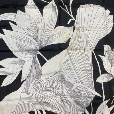 Vtg Jean Parel Black & White Silk Floral Scarf
