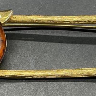 Vintage Amber Cabochon Safety Pin Brooch

