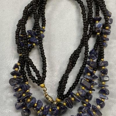 Vintage Lapis & Black Beaded Necklace
