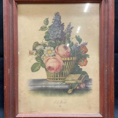 After Prevost Still Life Flower Basket Lithograph
