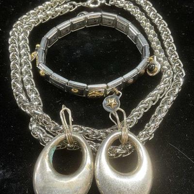 Lot 3 Nomination Silver Tone Bracelet, Earrings +
