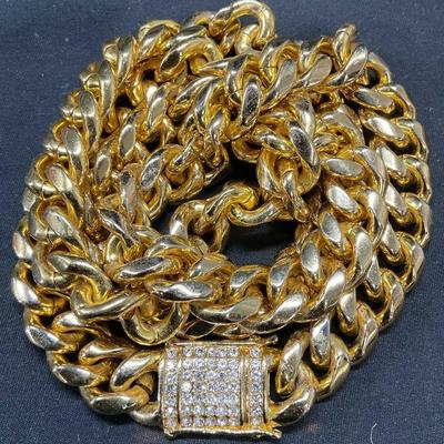 Gold Tone Crystal Chain Necklace
