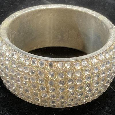 Silver Tone Crystal Glitter Chunky Bangle Bracelet

