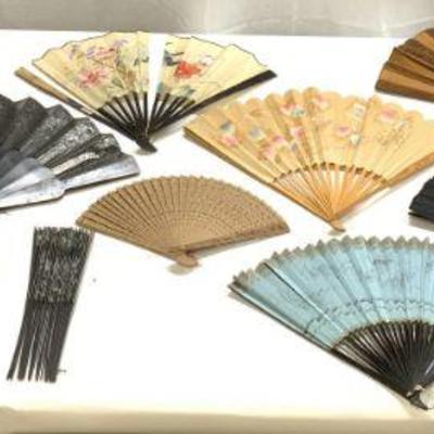 Lot 12 Vntg Assorted Folding Handheld Fans
