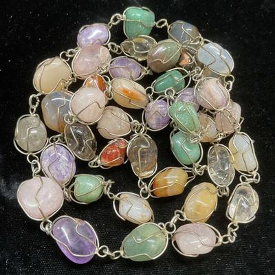 Vintage Silver Tone Wire Semiprecious Necklace
