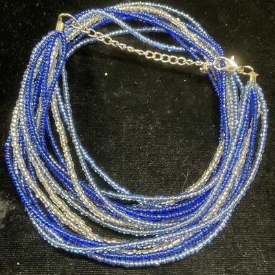 Multi Strand Blue Seed Beaded Necklace
