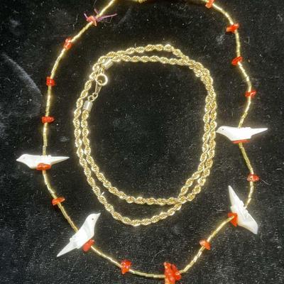 Lot 2 Gold Tn Coral Mother of Pearl Necklace +
