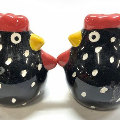 Pr Vtg Porc Rooster Figural Salt & Pepper Shakers
