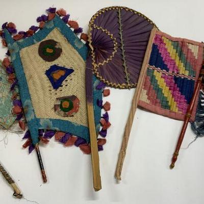 Lot 5 Assorted Tribal Hand Fan Flags
