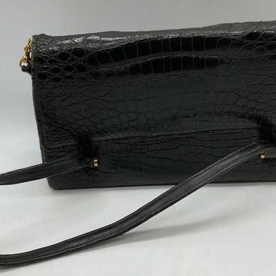 Vintage Black Croc Embossed Leather Handbag
