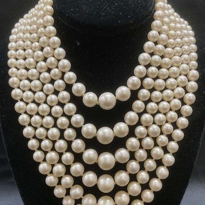 Vintage Faux Pearl Beaded Waterfall Necklace
