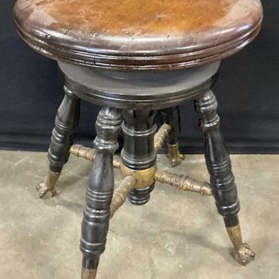 Vintage Carved Wood Claw & Ball Footed Stool
