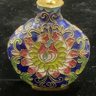 Vintage Enamel Cloisonne Floral Perfume Bottle
