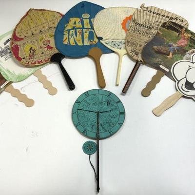 Lot 9 Vintage Assorted Handheld Fans
