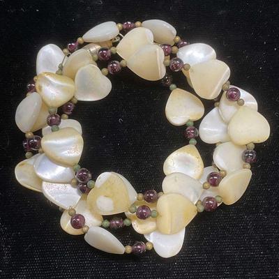 Vintage Mother of Pearl Heart Beaded Necklace
