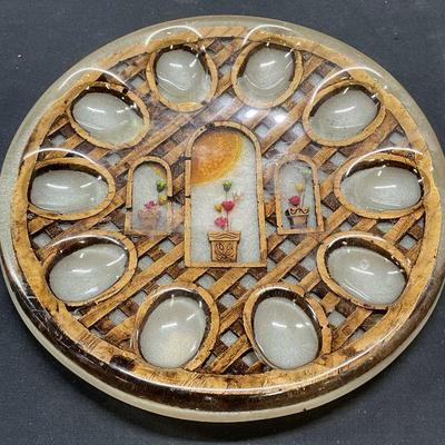 MCM Vintage Lucite & Wood Deviled Egg Tray
