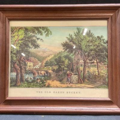 Framed Currier & Ives Oaken Bucket Lithograph
