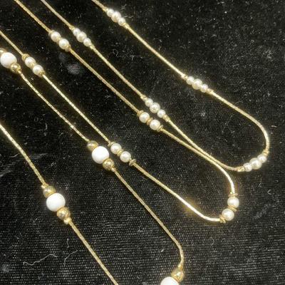 Lot 3 Vintage Gold Tn Faux Pearl Necklaces
