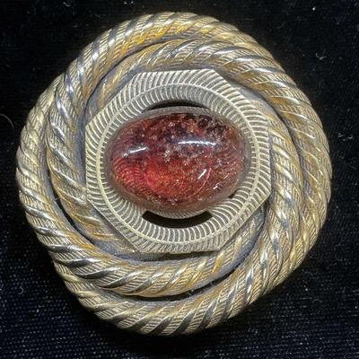 Freirich Gold Tone Twisted Cable Lucite Brooch
