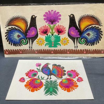Lot 2 Polish Folk Art Rooster Wycinanka Cut Outs
