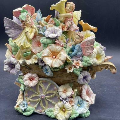 AC MOORE Resinous Floral Wagon Fairy Figural
