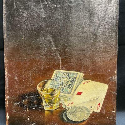 Signed Poker Cards & Shot Glass Painting
