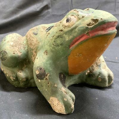 Vintage Hand Painted Cement Frog Statuary
