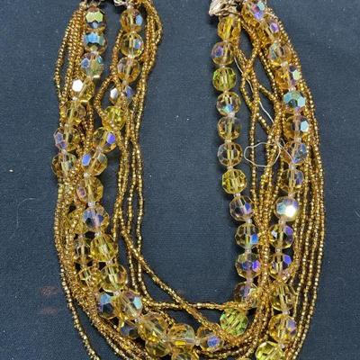 Vintage Yellow Crystal Beaded Necklace

