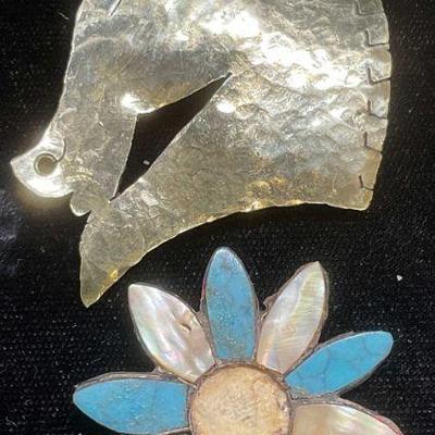 Lot 2 Woolworth Sterling Silver MOP Brooch +
