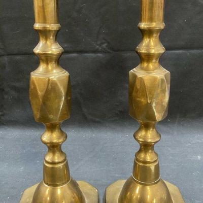 Pair Vintage Brass Candlesticks, 12 Inches Tall
