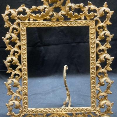 Vtg Gilt Brass Reticulated Scroll Picture Frame
