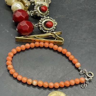 Lot 5 Vintage Earrings, Bracelet, Charm & Tie Clip
