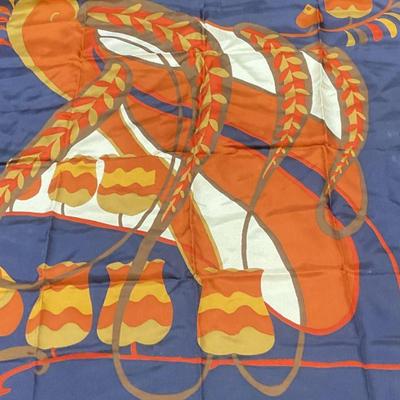 Christian Dior Blue & Orange Floral Silk Scarf
