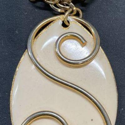 Vtg Gold Tone White Enamel Pendant Necklace
