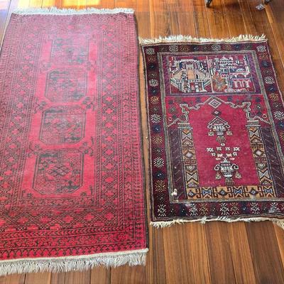 2 Vintage Handmade Afghan Rugs 68"×40" 50"×36.5"