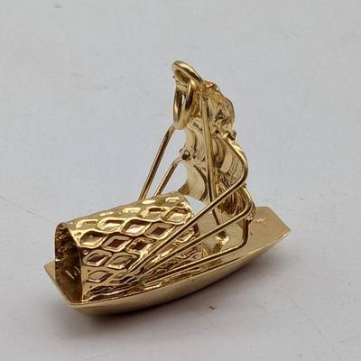 14K Gold Charm...Chinese Junk Style Sail Boat