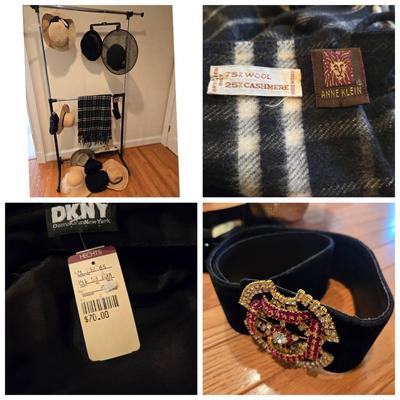 Vintage Designer Hats, Belt, Anne Klein Shawl